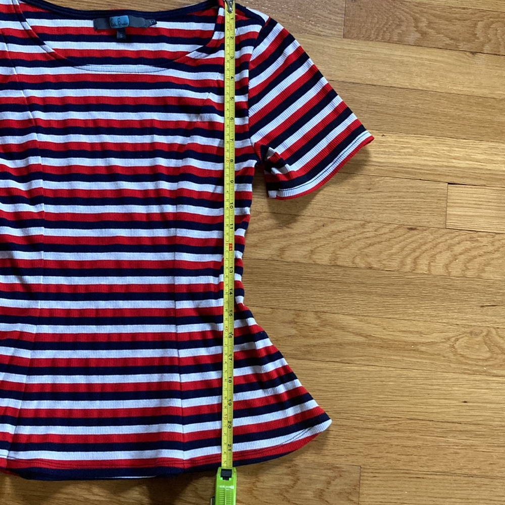 Eva Franco short sleeved red white and navy blue striped top sz S - Picture 5 of 8